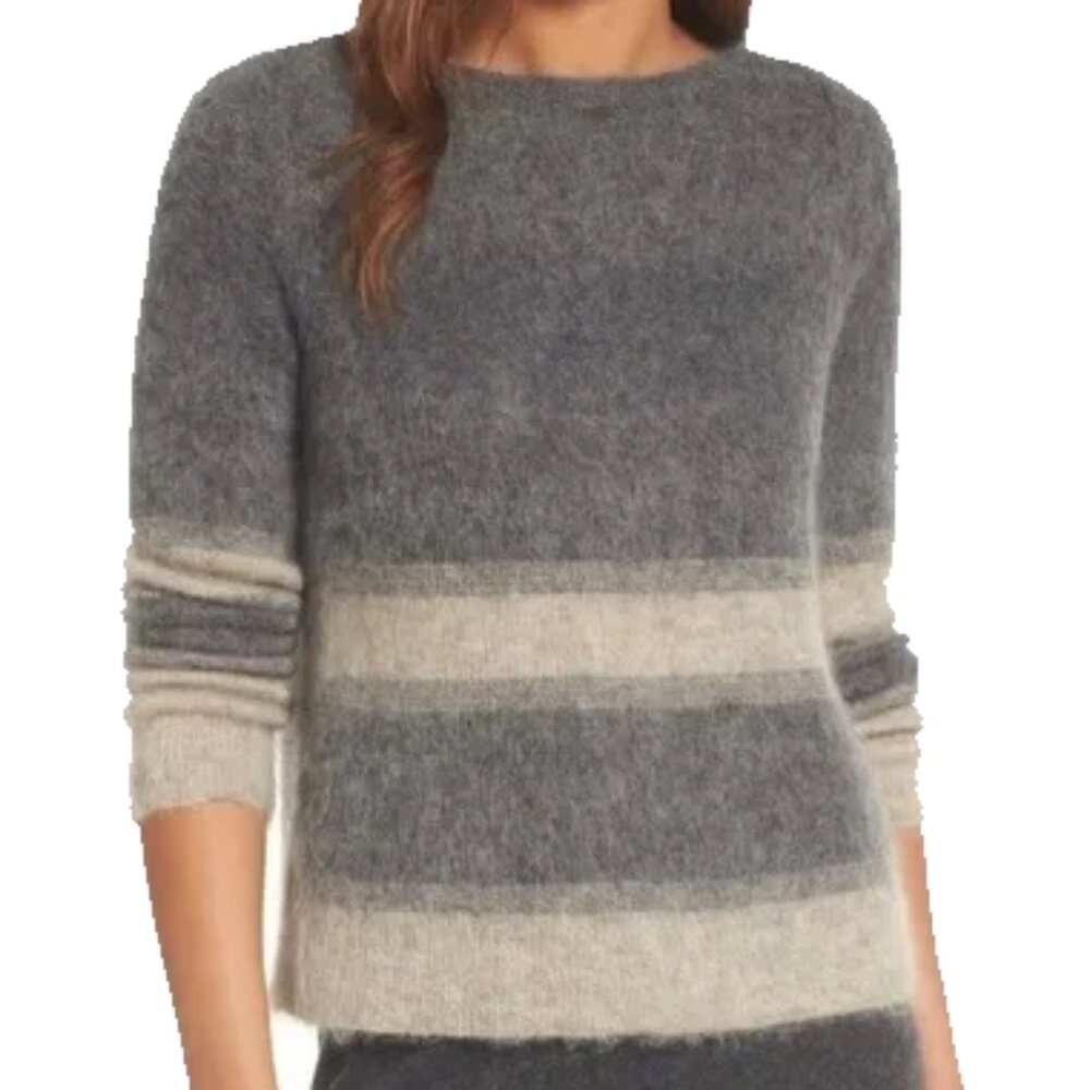 Eileen Fisher Brushed Alpaca Mohair Striped Pullover Sweater